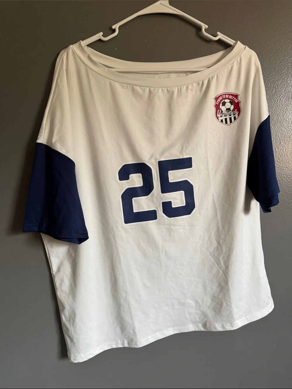 Kids White & Navy #25 Soccer Jersey Top - Unbranded